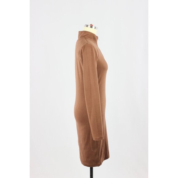 Aritzia SUNDAY BEST Brown Cotton Blend Jersey Half Zip Long Sleeve Dress, Size M - Picture 2 of 12